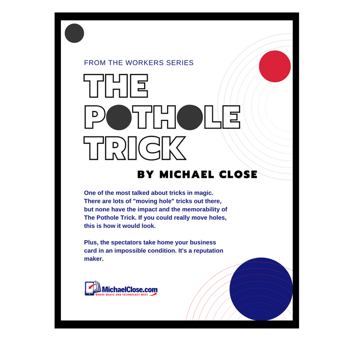 Cover of the PDF for 'The Pothole Trick' by Michael Close, featuring a graphic design with circles and text.
